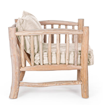 Poltrona in legno di teak naturale con cuscini per esterno o interno cm 70x75x80h