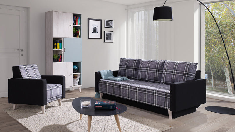 Karina - Poltrona da salotto o soggiorno in tessuto scozzese design moderno cm 75x90x80h