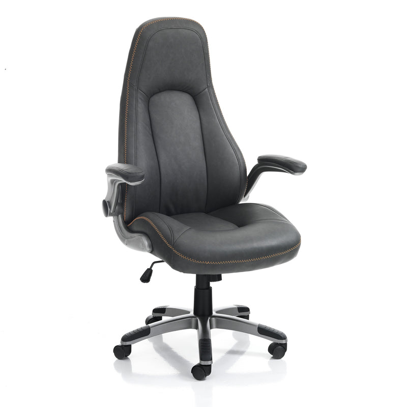 Poltrona da ufficio direzionale imbottita in similpelle colore grigio cm 72x65x119/125h