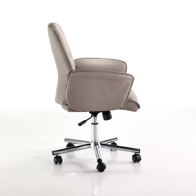 poltrona da ufficio in similpelle imbottita con braccioli base in metallo cromato
