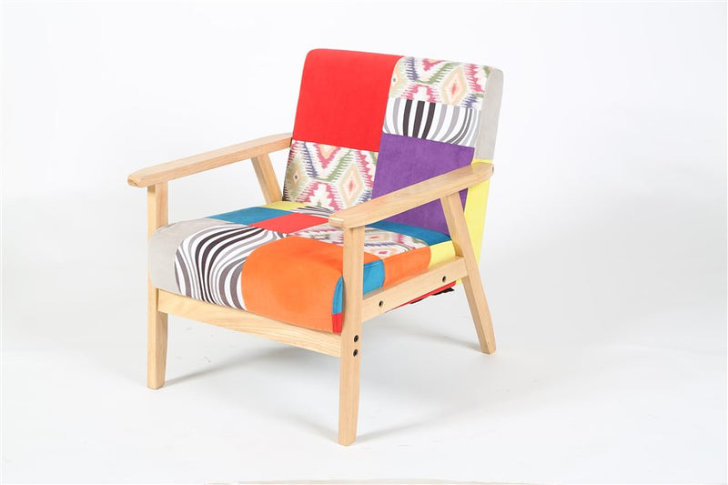 Poltrona da camera o salotto struttura in legno rivestimento in tessuto patchwork