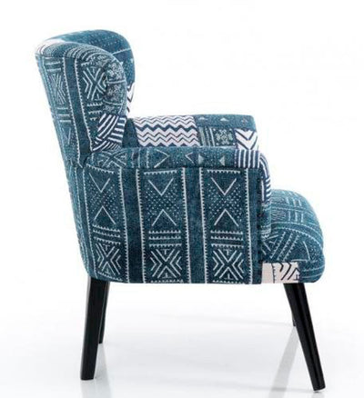 Poltrona in cotone colore blu con gambe in legno cm 75x78x92h