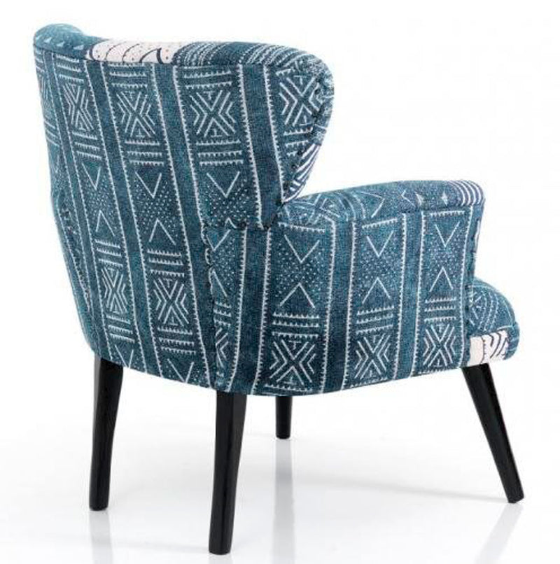 Poltrona in cotone colore blu con gambe in legno cm 75x78x92h
