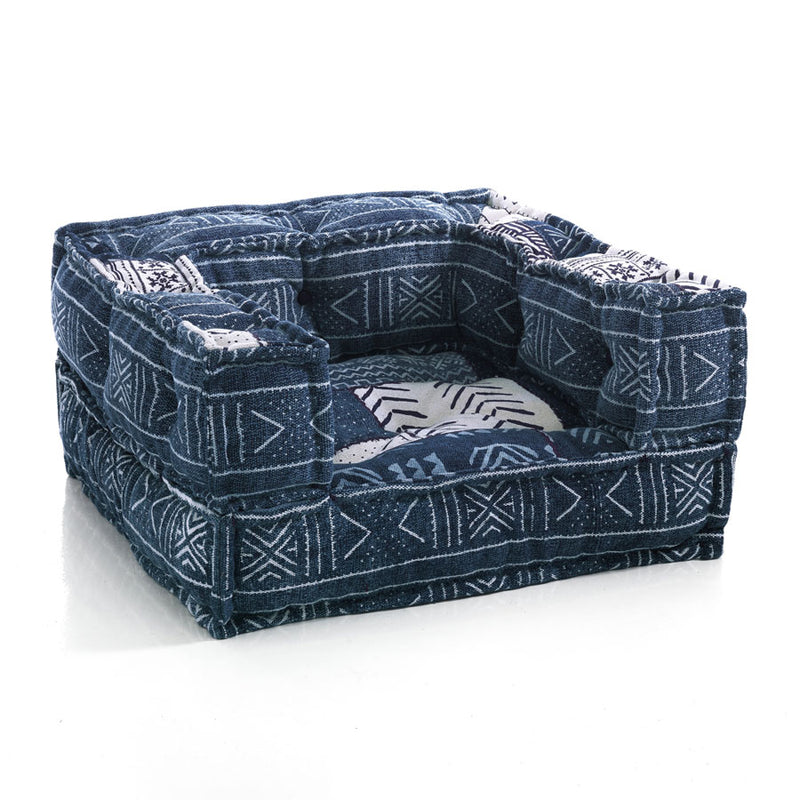 Poltrona da soggiorno in cotone patchwork blu/bianca cm 80x80x40h