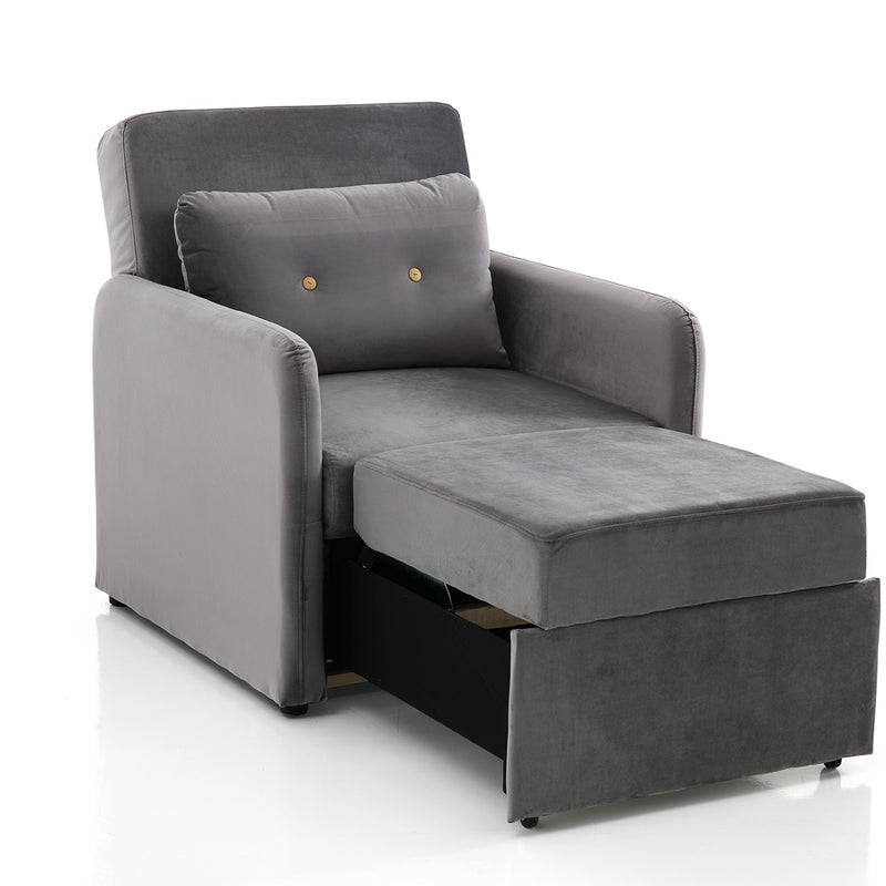 Poltrona letto design moderno in velluto colore grigio cm 83x95x90h
