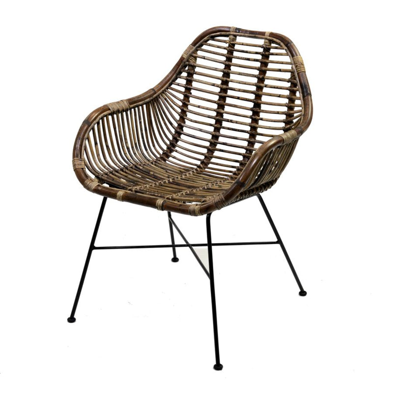 Poltrona da giardino in metallo e legno rattan cm 58x68x83h