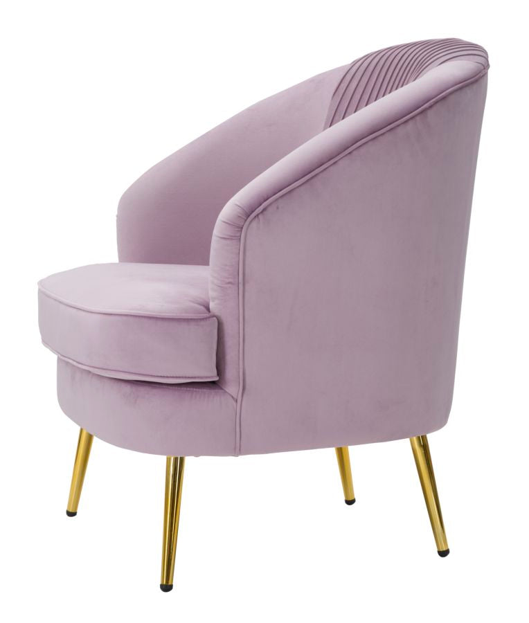 poltrona desoign moderno gambe in metallo dorato seduta rivestita in velluto rosa