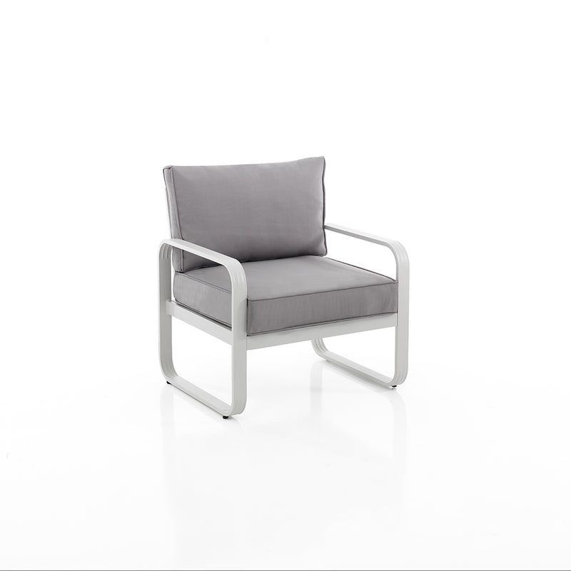 Poltrona moderna da esterno o interno in alluminio con cuscini grigio cm 71x72x76h