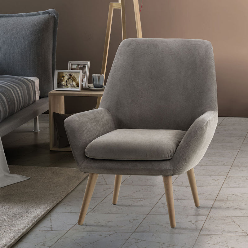 Silvy - Poltrona moderna da soggiorno imbottita gambe in legno cm 80x70x92h - vari colori