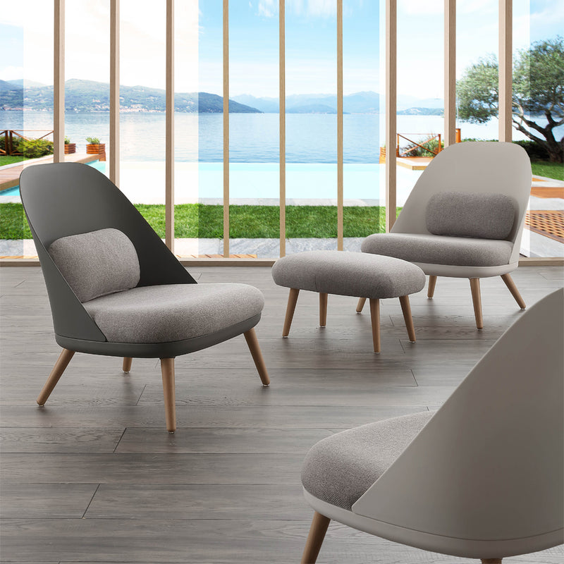 Poltrona design imbottita struttura in polipropilene e legno cm 70x66x75h - vari colori