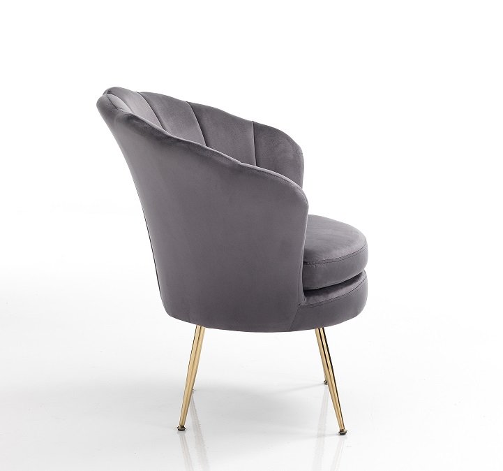 Poltrona da salotto in metallo colore oro e in tessuto effetto velluto colore grigio cm 75x70x80h