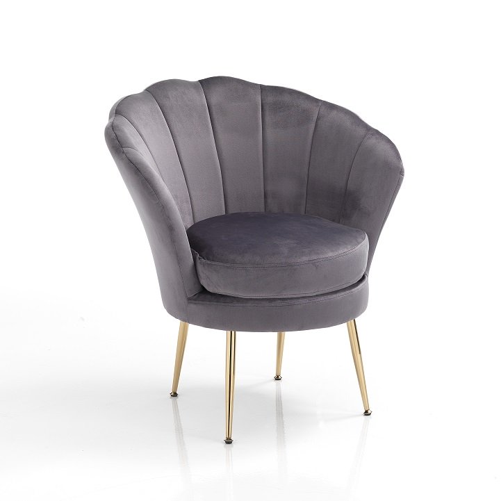 Poltrona da salotto in metallo colore oro e in tessuto effetto velluto colore grigio cm 75x70x80h