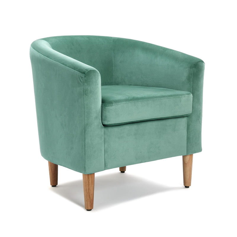 Poltrona da salotto moderna in velluto celeste cm 62x60x62h