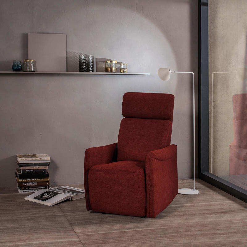 poltrona relax moderna in microfibra leva laterale colore rosso