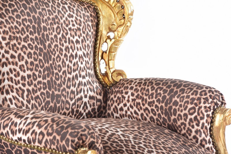 Poltrona barocco in legno color oro leopardata cm 80x60x115h