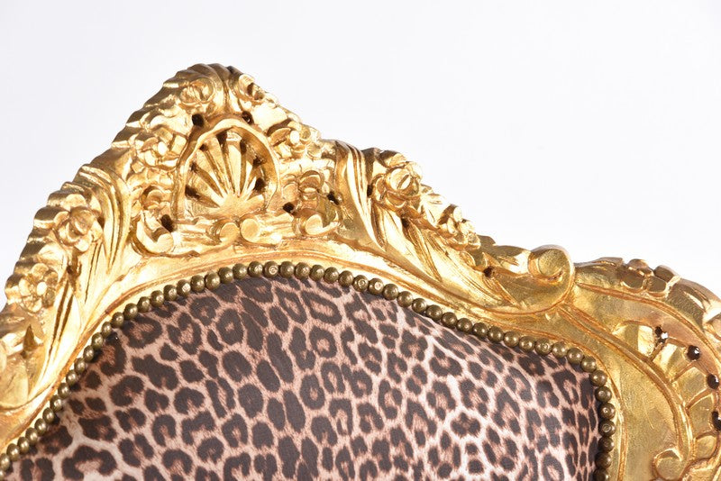 Poltrona barocco in legno color oro leopardata cm 80x60x115h
