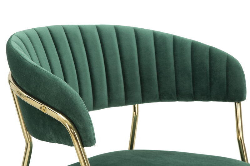 poltroncina design in metallo colore oro e velluto verde