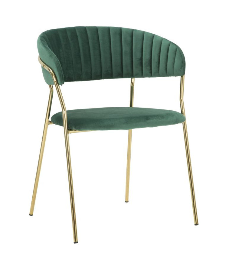poltroncina design in metallo colore oro e velluto verde