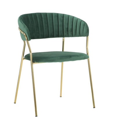 poltroncina design in metallo colore oro e velluto verde