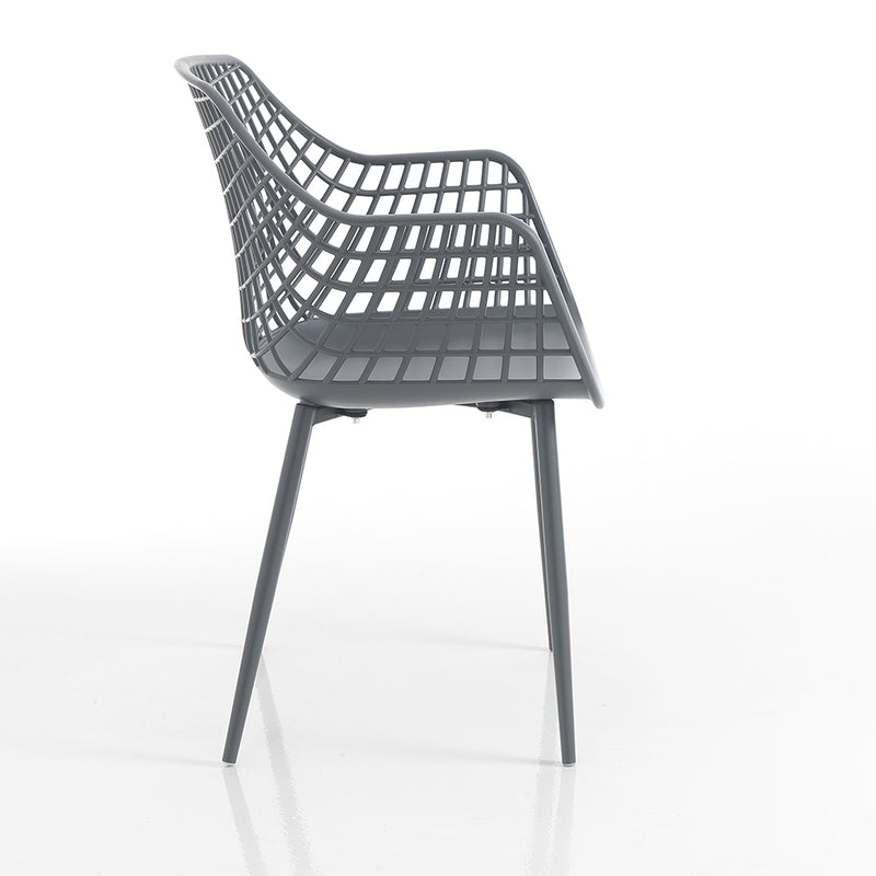 Set da 4 Poltroncina in polipropilene colore grigio opaco e acciaio da esterno e interno cm 57x56x85h - vari colori