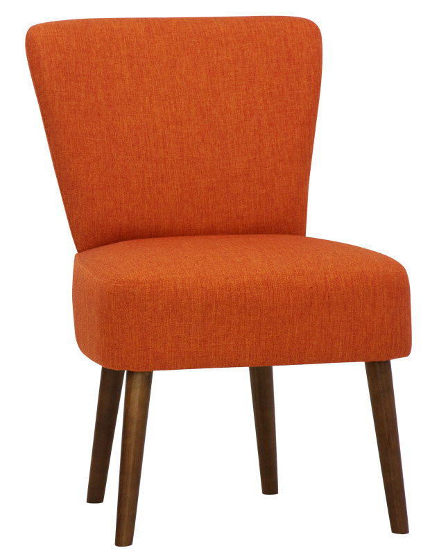 Poltroncina moderna in tessuto colore arancio gambe in legno cm 55x48x86h