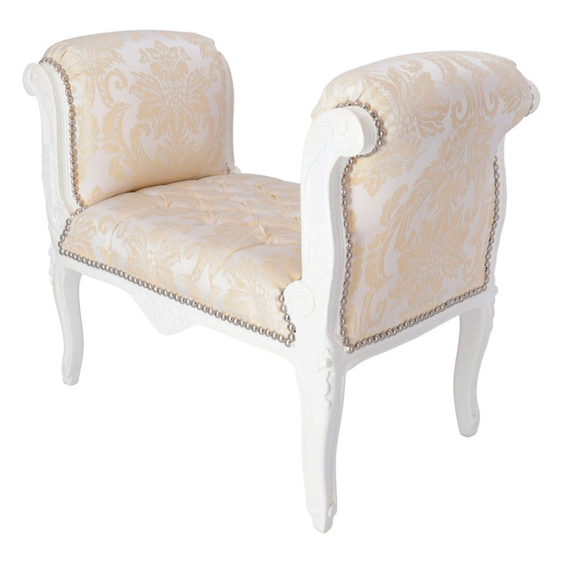 Panchetta barocco da ingresso gambe in legno colore bianco seduta in ecopelle cm 90x45x70h