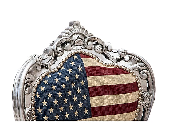 Poltrona barocco in legno colore argento e tessuto con bandiera americana cm 63x65x108h