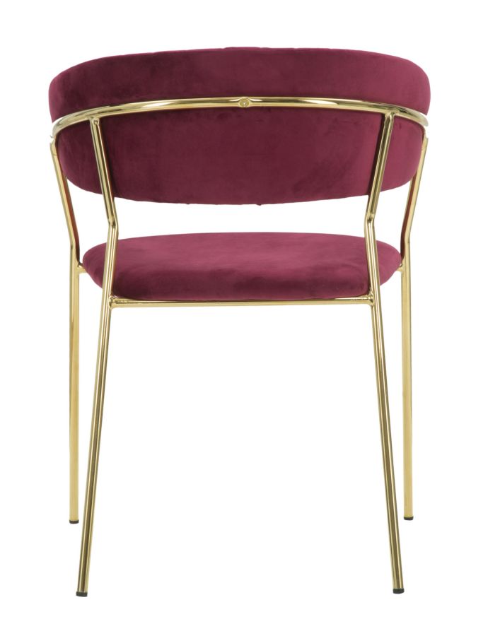 poltroncina design in metallo colore oro e velluto bordeaux