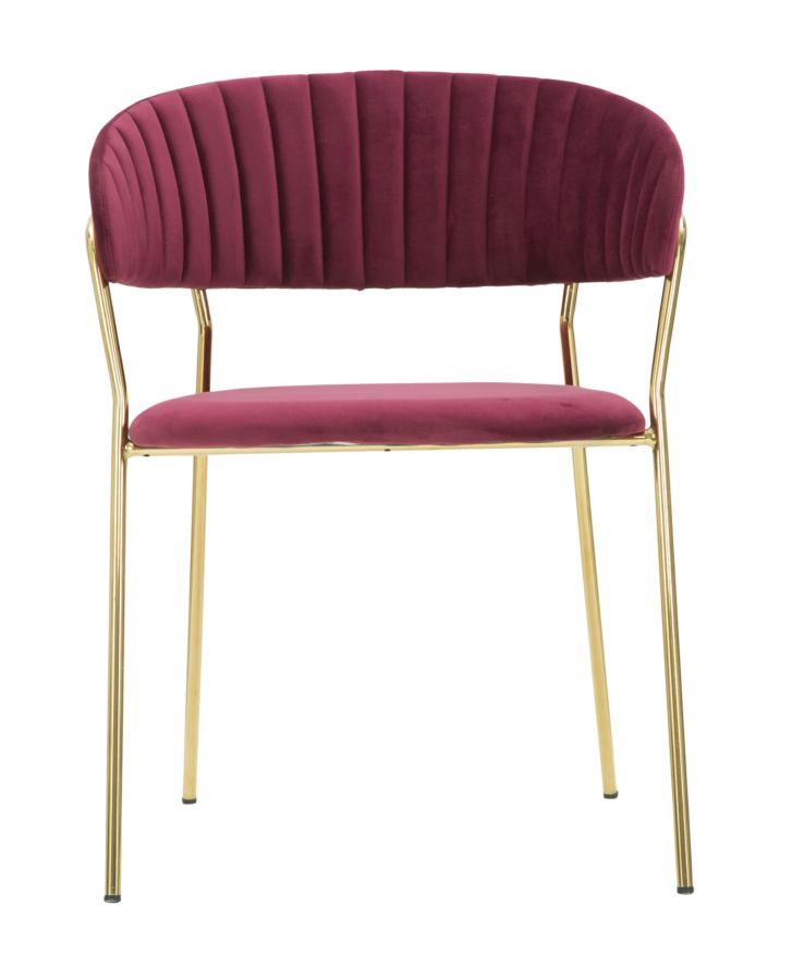 poltroncina design in metallo colore oro e velluto bordeaux