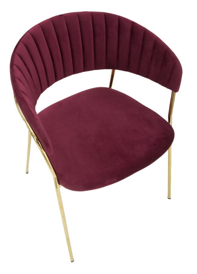 poltroncina design in metallo colore oro e velluto bordeaux