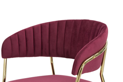 poltroncina design in metallo colore oro e velluto bordeaux