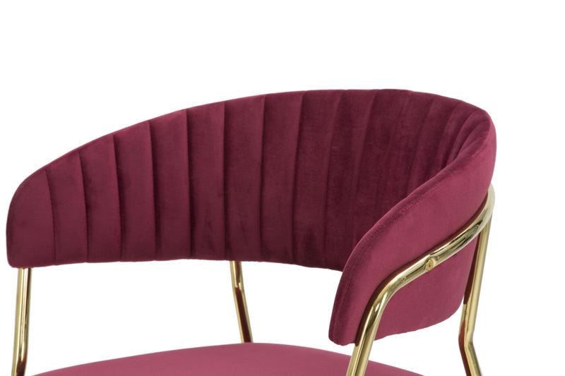poltroncina design in metallo colore oro e velluto bordeaux