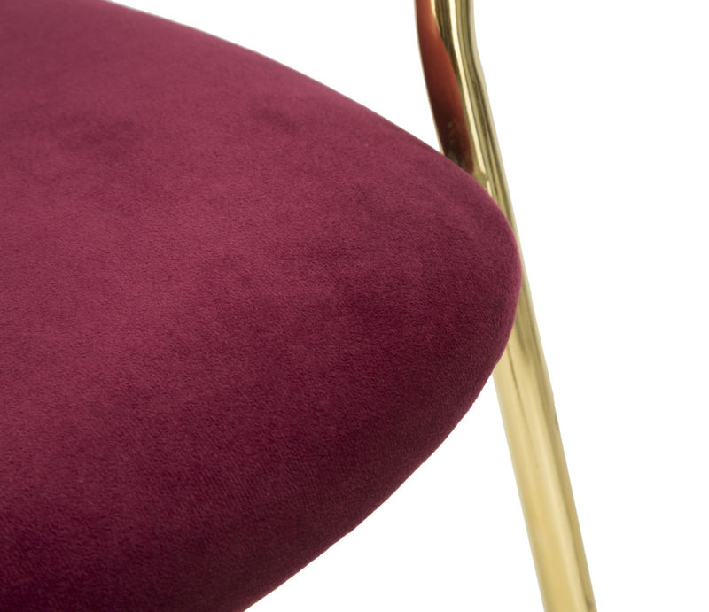 poltroncina design in metallo colore oro e velluto bordeaux