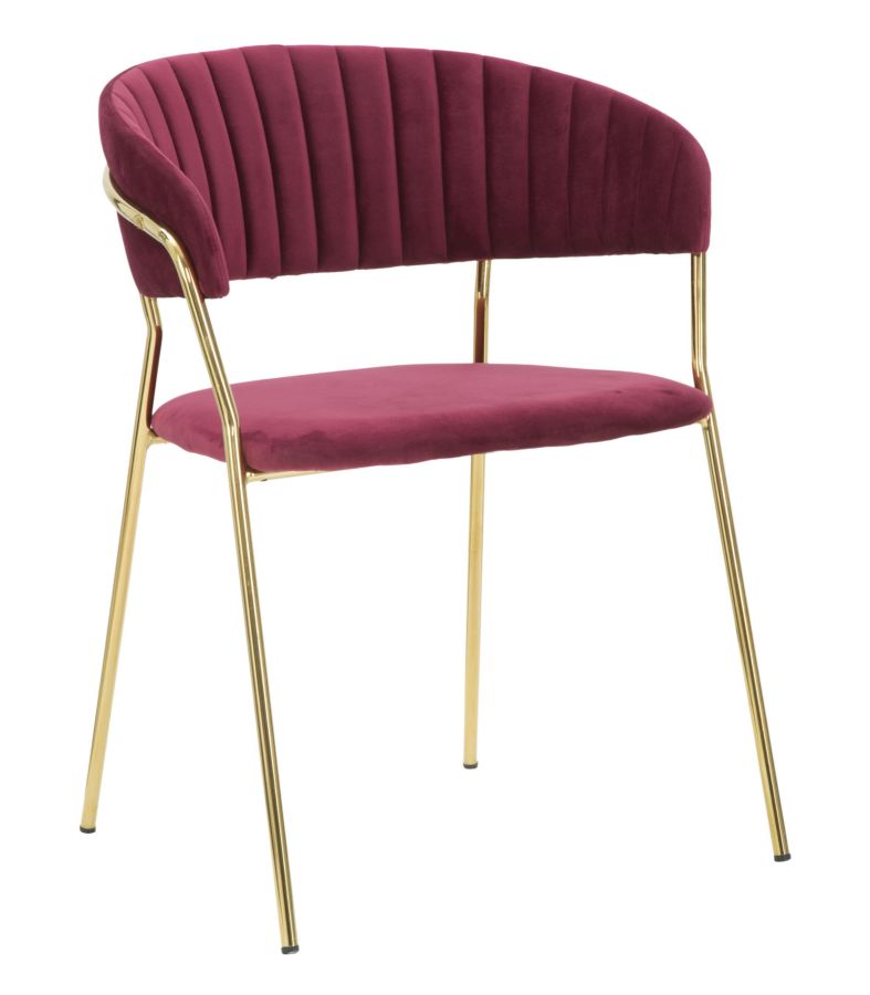 poltroncina design in metallo colore oro e velluto bordeaux