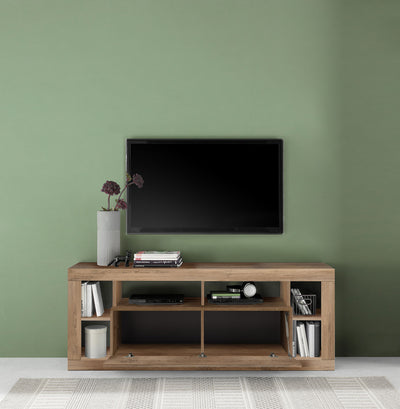Viler - Porta tv moderno con anta a ribalta e vani a giorno rovere cm 172x42x66h