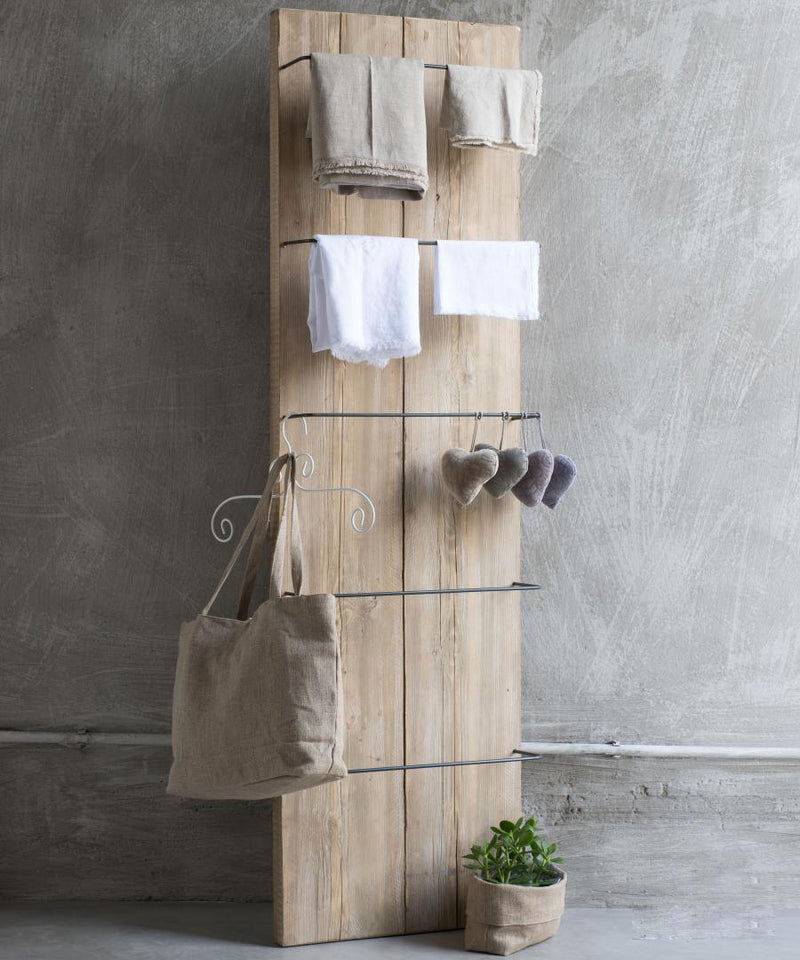 Porta asciugamani in legno di recupero naturale con supporti in ferro cm 46x160h