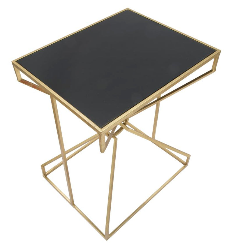 Porta telefono tavolino alto in metallo dorato e piano in vetro cm 57x46x68h