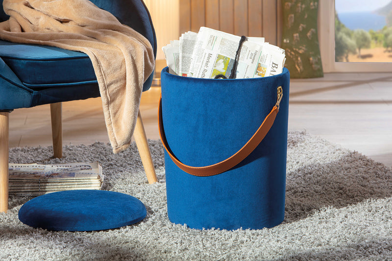 Harris - Pouf contenitore cilindro in tessuto con maniglia in ecopelle cm 35x35x45h - vari colori