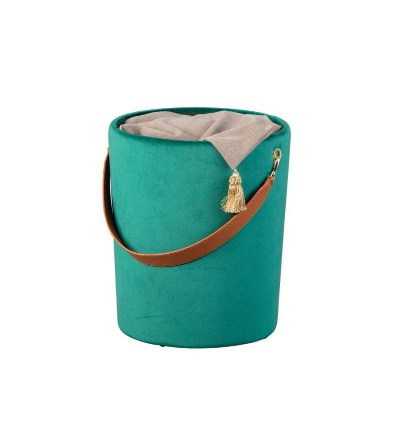 Harris - Pouf contenitore cilindro in tessuto con maniglia in ecopelle cm 35x35x45h - vari colori