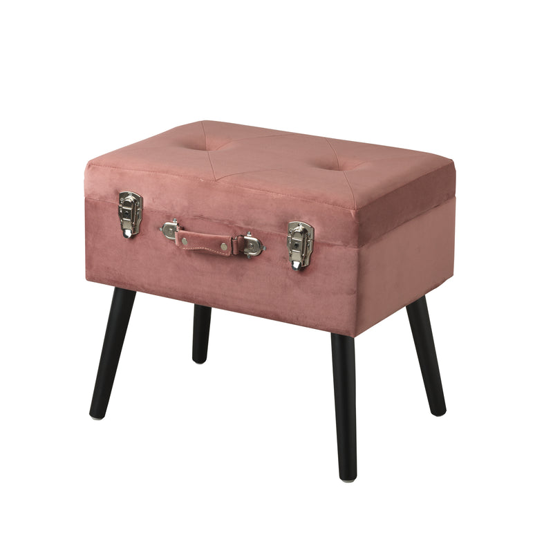 pouf contenitore forma a valigia in legno e velluto colore cipria