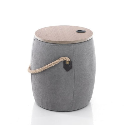 Pouf imbottito contenitore con piano in legno con foro passa cavi cm ø 40x45h - vari colori