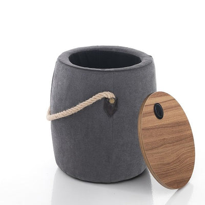 Pouf imbottito contenitore con piano in legno con foro passa cavi cm ø 40x45h - vari colori