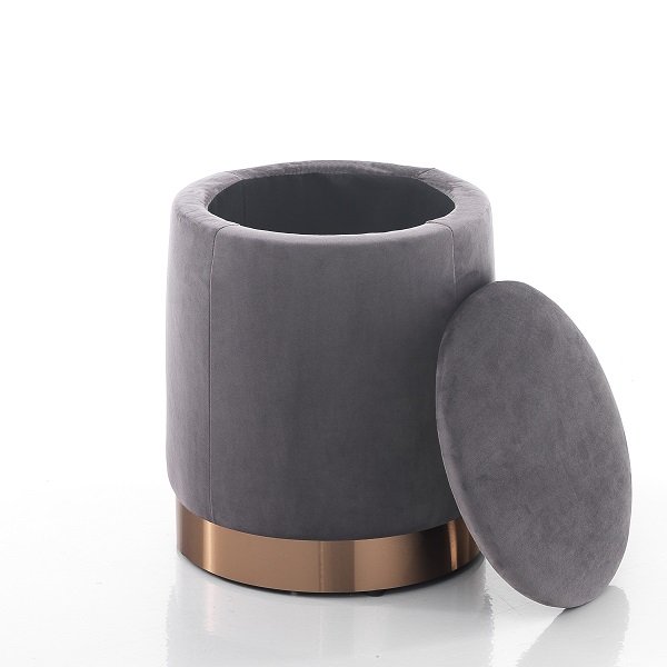 Pouf poggiapiedi tondo con contenitore in tessuto effetto velluto cm Ø 31x38h - vari colori