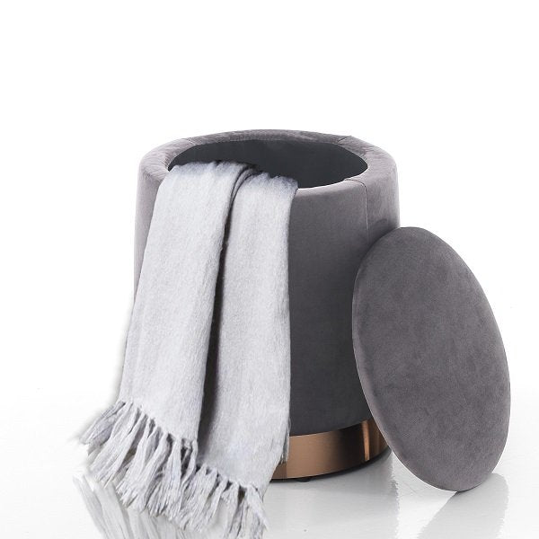 Pouf poggiapiedi tondo con contenitore in tessuto effetto velluto cm Ø 31x38h - vari colori
