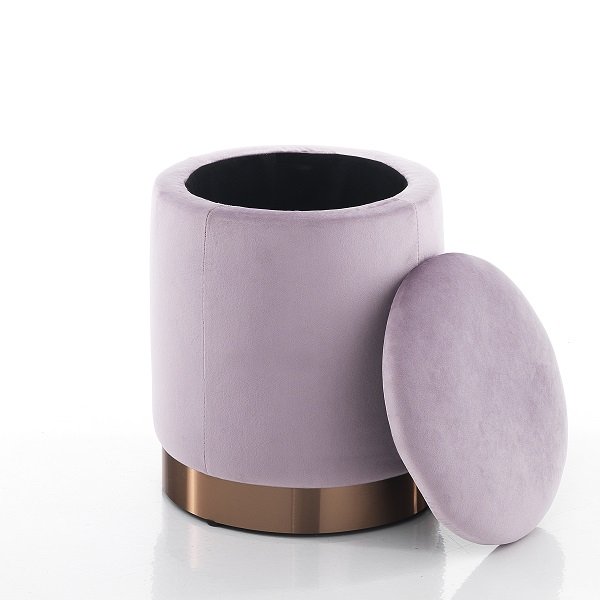 Pouf poggiapiedi tondo con contenitore in tessuto effetto velluto cm Ø 31x38h - vari colori