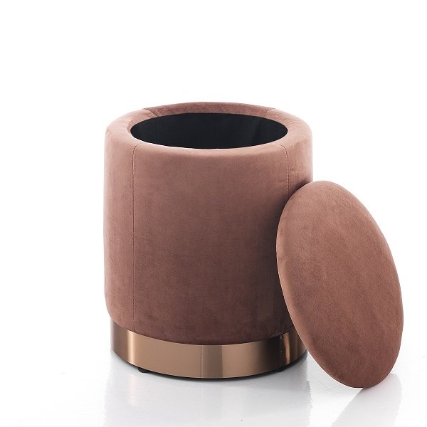 Pouf poggiapiedi tondo con contenitore in tessuto effetto velluto cm Ø 31x38h - vari colori