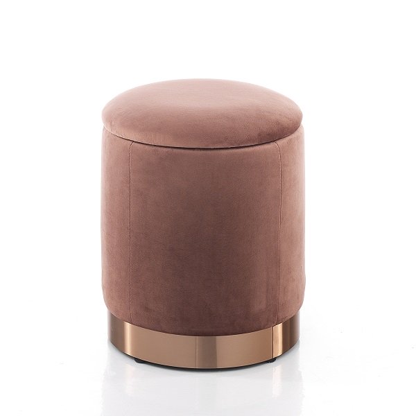 Pouf poggiapiedi tondo con contenitore in tessuto effetto velluto cm Ø 31x38h - vari colori