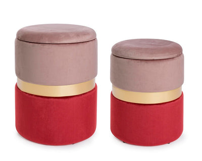 set da 2 pouf contenitore in velluto anello centrale in acciaio