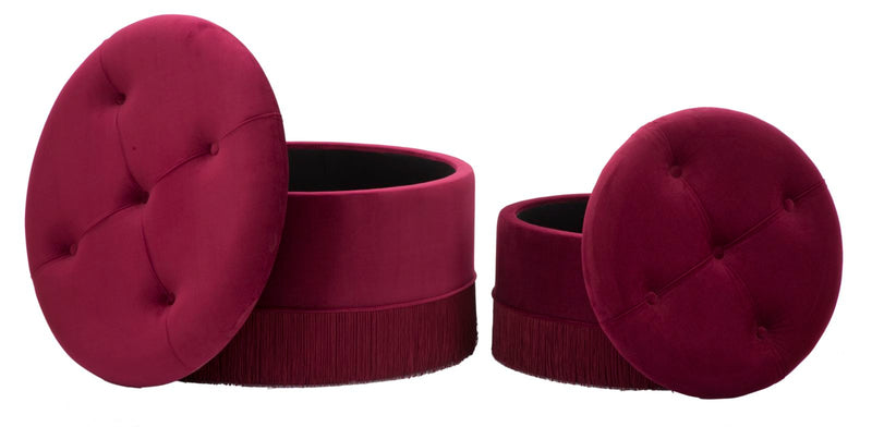pouf con contenitore tondo in velluto bordeaux