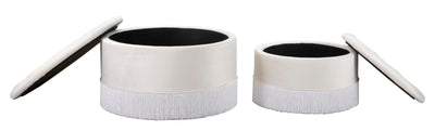 pouf con contenitore tondo in velluto colore crema